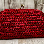 Red Raffia Kiss Lock Clutch Soft Italian Leather Interior Whimsy Evening Summer Photo 0
