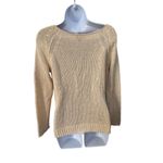 Vince . Light Tan Beige Knit Texture Boat Neck Long Sleeve Pullover Sweater Small Photo 3