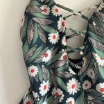 Mara Hoffman Criss Cross Front One Piece Swimsuit Dark Green Daisy Sz Medium Photo 2
