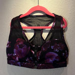 PopFlex Women’s Floral Mesh Padded Sports Bra Size 8 Zip front Black Photo 0