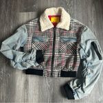 Signature 8 Denim and Houndstooth Plaid Denim Jacket Crop Style Size Small Red Photo 0