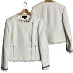 J.Crew Tweed Motorcycle Jacket with Fringe Women's 12 White Gold Career Preppy Photo 2