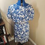 Floerns Blue and White Floral Belted Wrap Dress Size 1X Photo 4