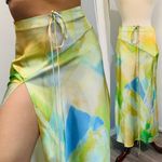ZARA  New Bohemian Green Hight Waisted Satin Effect Strappy Printed Skirt Size M Photo 10
