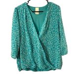 Vintage Blair Womens Blue Sheer AllOver Print Fully Lined Wrap Front Blouse sz M Size M Photo 1