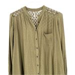 Free People  The Best Blouse Button Down OLIVE Green Gauze Long Sleeve Blouse Top Photo 3