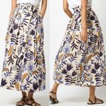 Ann Mashburn  Pleated Wrap Maxi Skirt Floral White Navy Sz Small Photo 1