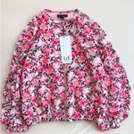 ZARA  Floral Print Bomber Light Jacket Ruched Sleeves Pink Size M NEW Photo 1