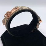 Henri Bendel  Snakeskin Leather Rose Gold Adjustable Bracelet Rhinestone Pyramid Photo 2
