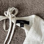 Lulus  Brunch Plans White Swiss Dot Smocked Backless Midi Dress SIZE M Photo 5