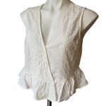 BCBGeneration White Eyelet Ruffle Hem Crop Top, Sz L Photo 4