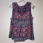 Lucky Brand Women's M Navy Red Floral Lace Up Sleeveless Boho Tunic Top Photo 5
