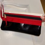 RED AND BLACK AND WHITE CLUTCH/WRISTLET SILVER HARDWARE BLACK PATENT LEATHER Photo 12