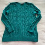 Loft Large Blue-Green Cotton Blend Crewneck Cableknit Sweater Photo 0