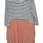 Umgee Tunic Top Size Small White Navy Striped Pink Bottom Cotton Blend Womens Photo 0