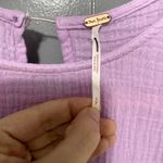Free People Purple Gauze Cotton Short Sleeve Ruffle Cropped Boho Top S Photo 3