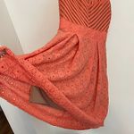 NEW YORK COMPANY NY&CO Eyelet Fit Flare Dress Coral Orange Pink Sleeveless Midi Photo 6