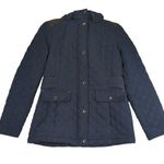 Laundry by Shelli Segal Laundry Shellie Segal Navy Blue Quilted Jacket Women Medium Faux Fur Hood Casual Photo 0