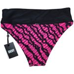 DKNY Printed High-Waist Bikini Swim Bottoms M Neon Pink Black NWT Photo 1