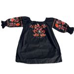 Poof! Black Boho Colorful Embroidered Tunic Mini Dress  Size Medium Peasant Resort Photo 2
