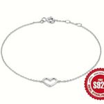 925 Sterling Silver Thin Chain Elegant Love Heart Bracelet New in Packaging Photo 3