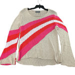 Wooden Ships Paola Buendia Sweater Stripe Womens Pink Tan Open Knit #F4-6 Photo 0