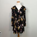 Dynamite Black Floral Ditsy Mini Dress Long Sleeve Ruffle‎ Trim Black Pink Yellow M Photo 1