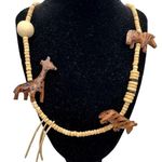 Vintage Carved Animal Necklace African Giraffe Zebra Wood Beaded 25 Inch Photo 0