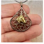 silver and gold tone horse teardrop pendant necklace Photo 7