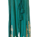 Sundance  Teal Spice Route Embroidered Wide‎ Leg Pants Elastic Waist Size Large Photo 0