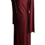 Velvet Heart  Striped Midi Dress M Red Black V Neck Long Sleeve Tie Belt Goth Photo 2