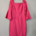 Trina Turk Pink Square Neck Bell Sleeve Sheath Dress Photo 2