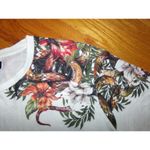 ZARA snake and jungle flowers shoulder white t shirt L retro boho emo Photo 3
