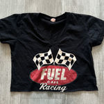 Fuel cafe racing car cropped vneck tshirt vintage Black Photo 0