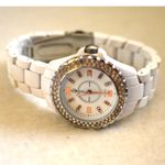Premier Designs Vintage Premier Design White Metal Link Band Rhinestone Accent New Battery Watch Photo 2