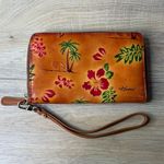 Hawaii Wristlet Leather Zip Around Wallet Tropical Palm Hibiscus Embossed Orange Photo 0