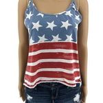 Pallion SMALL Red White Blue Stars American Flag Distress Fade Camisole Crop Top Photo 0