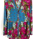 J. Peterman Blue Pink Floral Button Down High-Low Longline Tunic Top Size 2 Boho Photo 0
