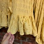 LPA  womens tie front crinkle fabric balloon sleeve Ainsley blouse yellow XS Photo 3