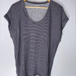 Loft  Large Navy White Stripe Short‎ Sleeve Round Neck Linen T-shirt Photo 0