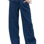 Sundance Rosaville Pants Linen Plaid Button Relaxed Pockets Midnight 6P NWOT Blue Photo 0