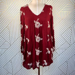 Free People ‎ Embroidered Austin Mini Dress Maroon Photo 2