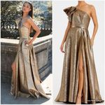 Mac Duggal 67297 Womens Antique Gold One Shoulder Metallic Ballgown Dress Photo 1
