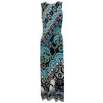 CACHE Teal Black White Paisley Sleeveless Chain Belt Maxi Dress EUC Small Blue Photo 6
