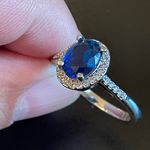 Oval blue sapphire silver plated CZ ring Size 10 Photo 6