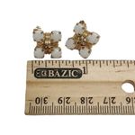 Vintage 14k Yellow Gold Genuine Round Opal Stud Earrings Photo 4