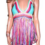 Boho Crochet Multi Color Knit Halter Top M Photo 2