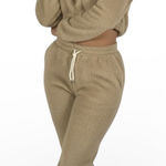 NWT Parisian Crop Sherpa Hoodie Jogger Set Womens 4 Tan Loungewear Cozy Neutral Photo 0