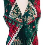 Susan Bristol Vintage  Christmas Red Green Patchwork Vest Corduroy Plaid Tassels Photo 0