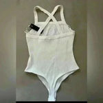 Lulus NWT  Ribbed cross back bodysuit in cream size L Photo 3